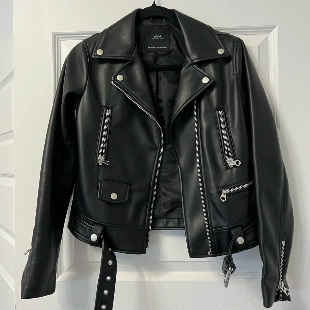Zara black leather jacket - Picture 2 of 4